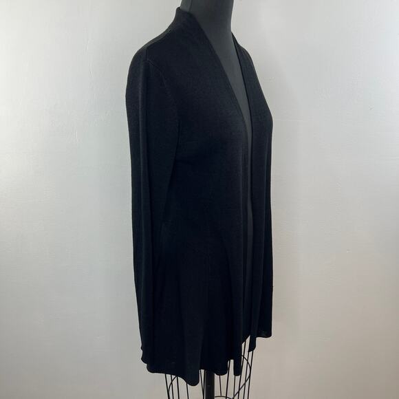 EILEEN FISHER Black Organic Linen Open-Front Cardigan Sweater Lightweight Knit S - Picture 3 of 8